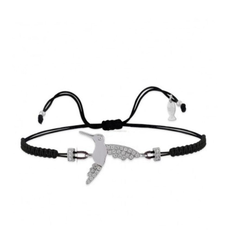 Bracciale Colibrì Argento Filo Macramè Nero Kurshuni - GrelaParfum 1
