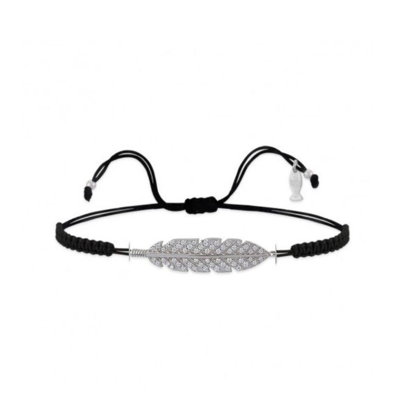 Bracciale Piuma Argento Filo Macramè Nero Kurshuni - GrelaParfum 1