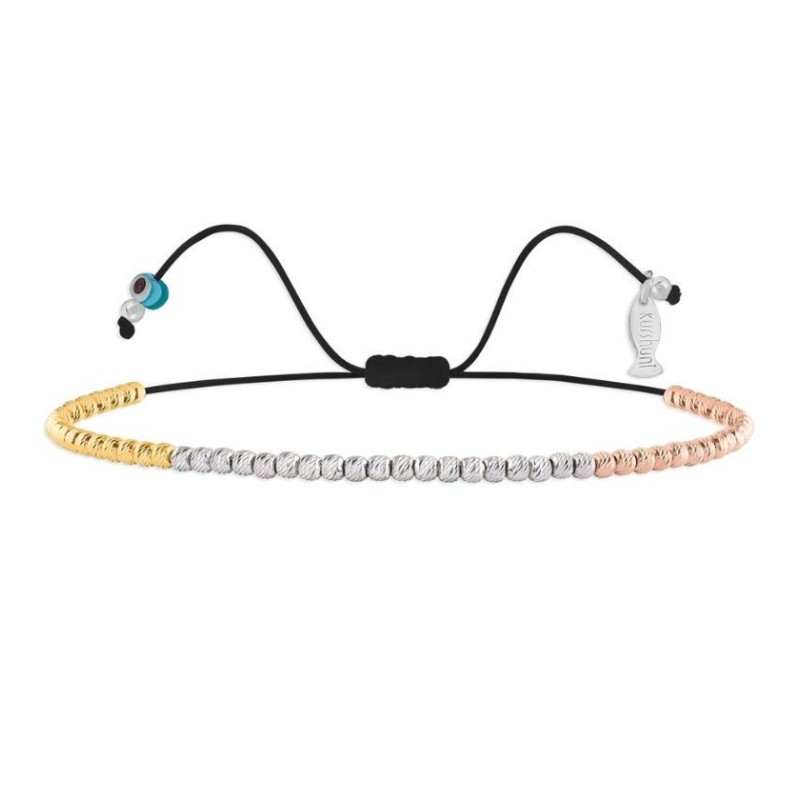 Bracciale Filo Nero a Pallini Argento 3 colori