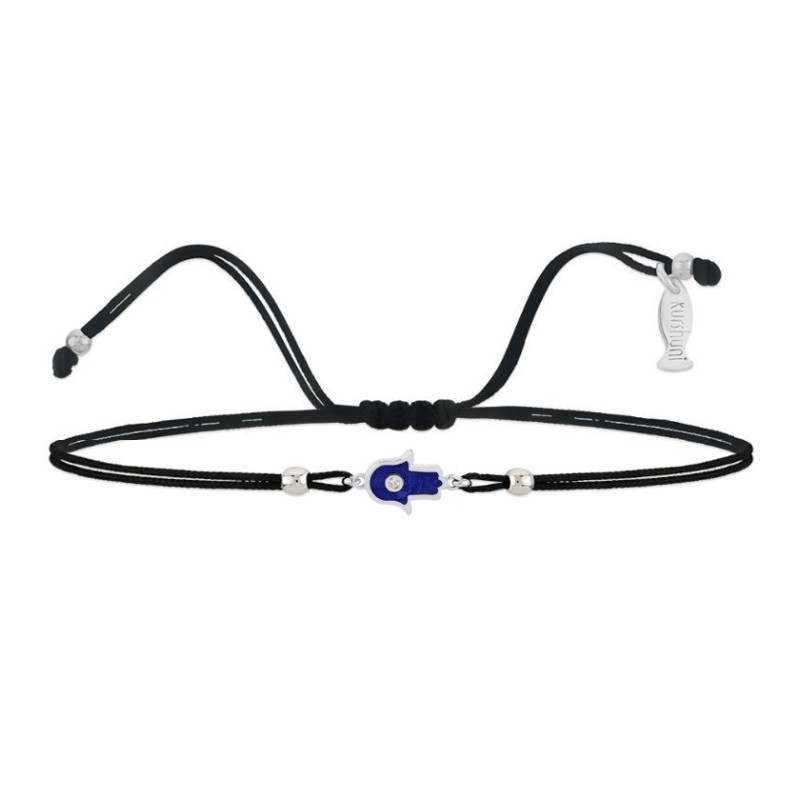 Bracciale Filo Sottile Nero con Manina Blu