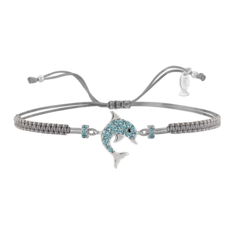 Bracciale Filo Macrame Grigio e Delfino Argento