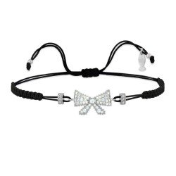 Bracciale Filo Macrame Nero con Fiocco Argento