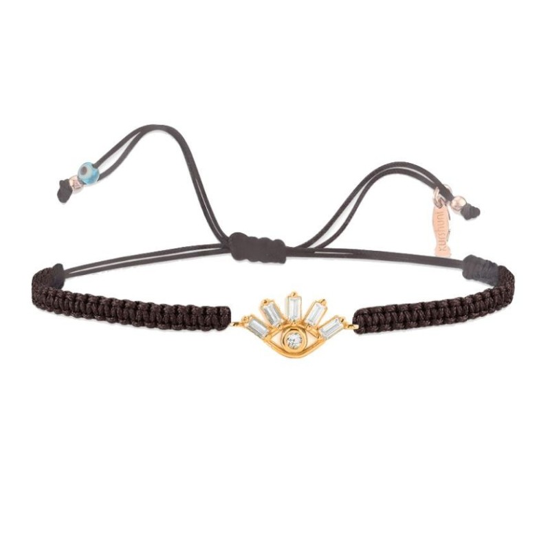 Bracciale Filo Macramè Marrone con Occhio Oro