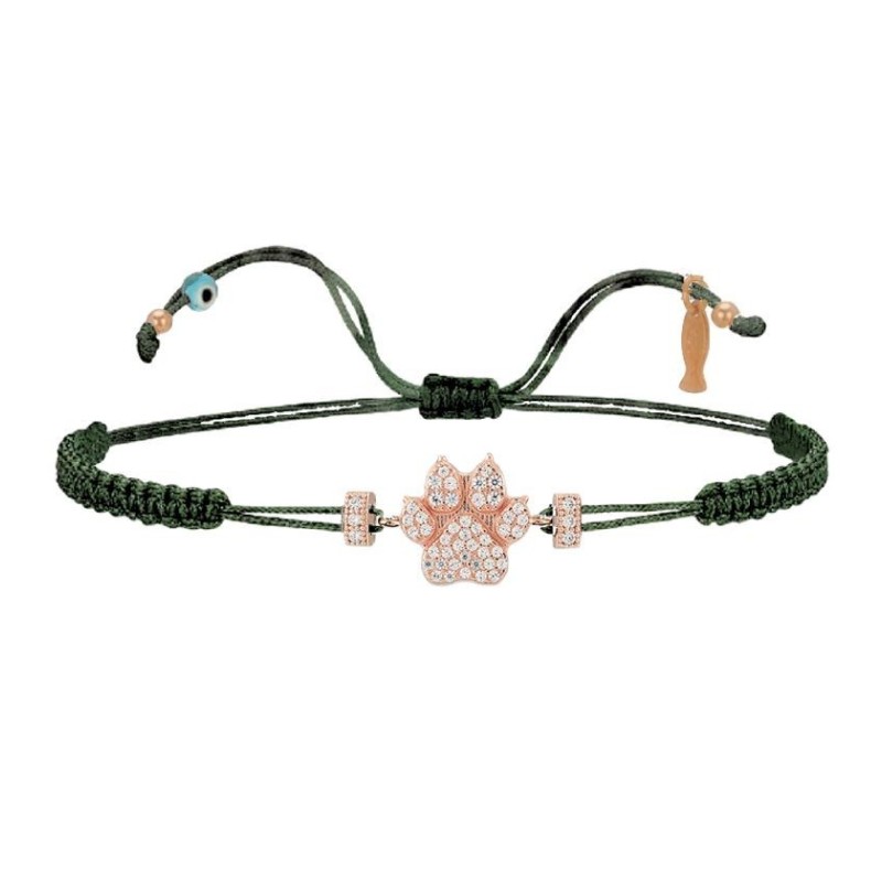 Bracciale Filo Macramè Verde Con Zampa Oro