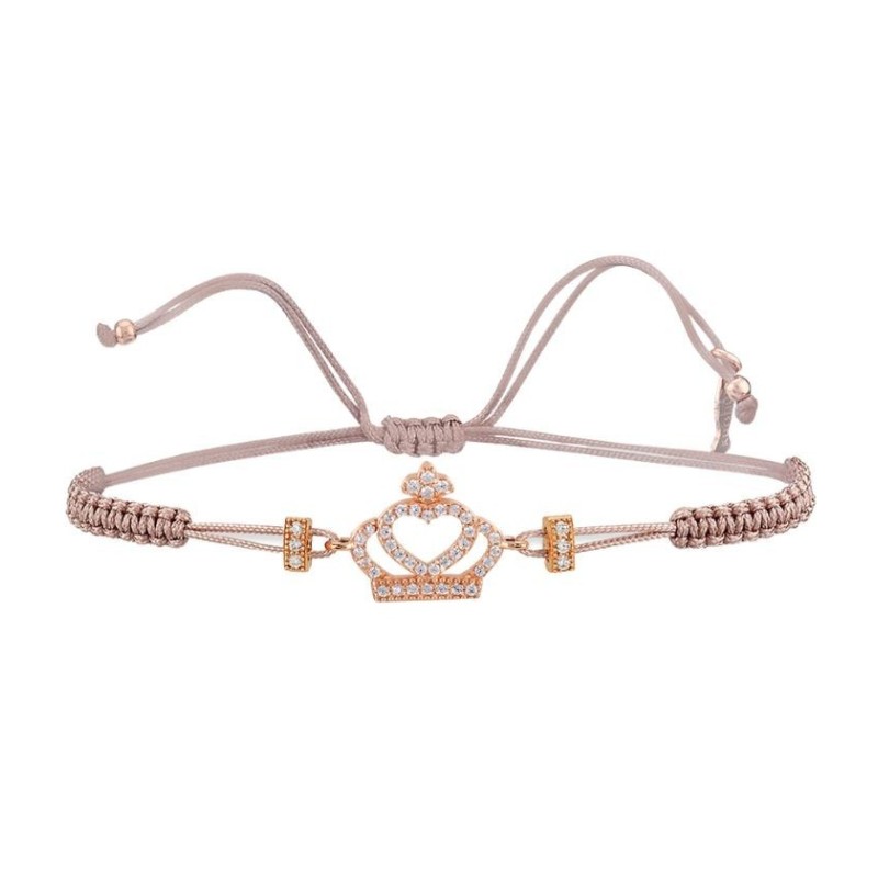 Bracciale Filo Macramè Rosa con Corona a Cuore