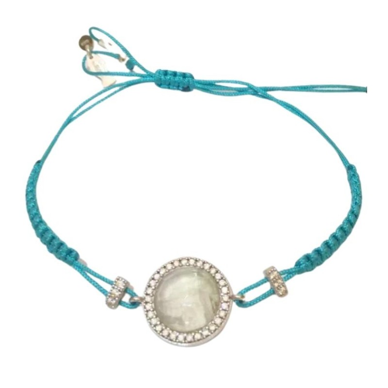 Bracciale pietra Bianca  filo macramè color azzurro