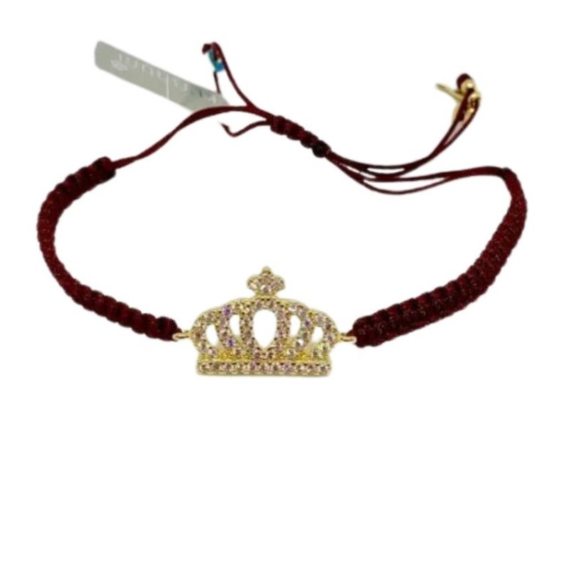 Bracciale Corona Grande Oro Filo Macramè Burgundy