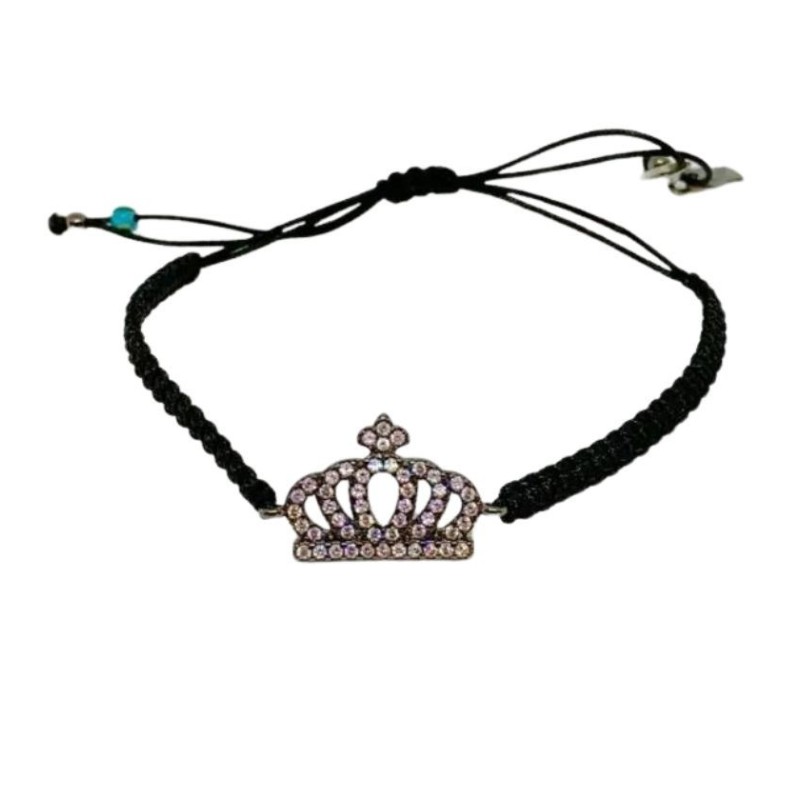 Bracciale Corona Grande Brunito Filo Macramè Nero
