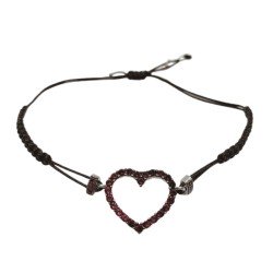 Bracciale Cuore Prugna Filo Macramè Nero